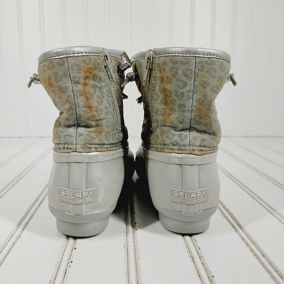 Sperry Animal Print Saltwater Water Resistant Lace Up Zip Side Rain Boot C550 - Picture 6 of 12